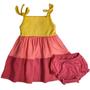 Imagem de Vestido infantil amarelo salmão e malva alça com amarração e calcinha malva liso com elástico