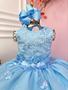 Imagem de Vestido Infantil Azul Bebê C/ Renda e Apliques Pérolas Damas luxo festa 4563AZ