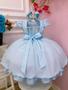 Imagem de Vestido Infantil Azul Bebê Peito Nervuras Cinto De Pérolas