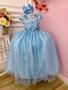 Imagem de Vestido Infantil Azul C/ Aplique Flores e Renda Damas Luxo Festa 4542AC