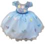 Imagem de Vestido Infantil Azul Com Aplique Borboletas Flores Pérolas JARDIM DAS BORBOLETAS N1162