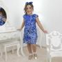 Imagem de Vestido infantil azul com tule francês bordado modelo trapézio