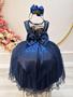 Imagem de Vestido Infantil Azul Escuro C/ Renda Realeza e Tule Glitter