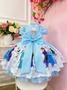 Imagem de Vestido Infantil Azul Princesas Frozen Elsa Anna Com Laço luxo festa RO1053AP