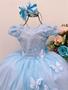 Imagem de Vestido Infantil Azul Renda C/ Aplique Borboletas Dama