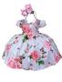 Imagem de Vestido Infantil Azul Rosa Pessego Salmão Florido Luxo 4 Cores Perfeito Princesa Aniversário Daminha