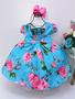 Imagem de Vestido Infantil Azul Rosa Pessego Salmão Florido Luxo 4 Cores Perfeito Princesa Aniversário Daminha