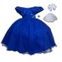 Imagem de Vestido infantil azul royal bordado no busto laço luxuoso glitter saia acompanha laço e saiote 7007