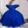 Imagem de Vestido infantil azul royal bordado no busto laço luxuoso glitter saia acompanha laço e saiote 7007