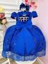 Imagem de Vestido Infantil Azul Royal C/ Renda Realeza Cinto de Pérolas Super luxo festa 1100AK