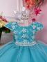 Imagem de Vestido Infantil Azul Tiffany C/ Cinto Pérolas Strass Luxo