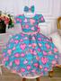 Imagem de Vestido Infantil Azul Tiffany C/ Corações e Laço Pérolas Luxo 0911AT