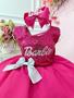 Imagem de Vestido Infantil Barbie Pink Busto Paetê e Broche de Lacinho super luxo festa RO3355PD