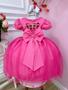 Imagem de Vestido Infantil Barbie Rosa Chiclete Com Cinto de Strass Luxo Festa  3587PK