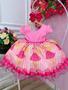 Imagem de Vestido Infantil Barbie Rosa e Pink Peito C/ Strass Pérolas