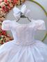 Imagem de Vestido Infantil Branco C/ Cinto de Pérolas e Renda Realeza Luxo Festa  2260BD