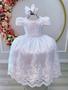 Imagem de Vestido Infantil Branco C/ Cinto de Pérolas e Renda Realeza Luxo Festa  2260BD