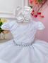 Imagem de Vestido Infantil Branco Cinto Pérolas Damas Casamento Luxo