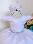 Imagem de Vestido Infantil Branco Cinto Pérolas Damas Casamento Luxo
