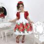 Imagem de Vestido infantil branco com rosas vermelhas e bolero