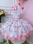 Imagem de Vestido Infantil Branco Florido C/ Bolinhas Cinto de Pérolas