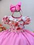 Imagem de Vestido Infantil Branco Florido Strass e Saia Rosa Luxo festa RO2416BR3