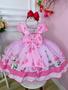 Imagem de Vestido Infantil Casa da Barbie Rosa C/ Cinto de Pérolas Luxo Festa 1190RS