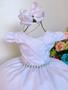 Imagem de Vestido Infantil Casamento Formatura C/ Cinto Pérola E Tiara - Branco