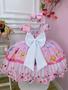 Imagem de Vestido Infantil Circo Rosa Floral C/ Cinto Pérolas Festas