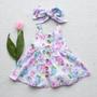 Imagem de Vestido Infantil Criança Menina Floral + Laço Cabeça