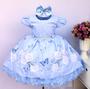 Imagem de Vestido Infantil Daminha Floral Azul Festa Luxo E Tiara