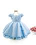 Imagem de Vestido Infantil de Bebê Princesa Cinderela Azul Rendado Com Flores Laço Daminha de Honra