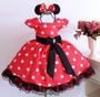 Imagem de Vestido Infantil De Festa Tematica Minnie Vermelho Póa Luxo E Tiara