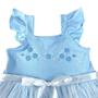 Imagem de Vestido infantil fantasia azul cinderela com tule glitter bordado e cobre fraldas azul