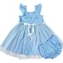 Imagem de Vestido infantil fantasia azul cinderela com tule glitter bordado e cobre fraldas azul
