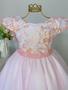 Imagem de Vestido Infantil Festa Luxo Branco com tule rosa Gliter Daminha, Formatura