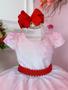 Imagem de Vestido Infantil Floral Vermelho Festa Super  Luxo Com Cinto de Pérolas