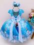 Imagem de Vestido Infantil Frozen Azul C/ Cinto Pérolas Luxo Princesas