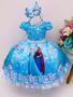 Imagem de Vestido Infantil Frozen Azul C/ Cinto Pérolas Luxo Princesas