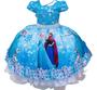 Imagem de Vestido Infantil Frozen Azul C/ Cinto Pérolas Luxo Princesas