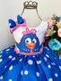 Imagem de Vestido infantil galinha pintadinha azul bolas brancas laço