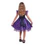 Imagem de Vestido Infantil Halloween Xadrez Roxo com caveira e brilho