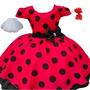 Imagem de Vestido infantil JOANINHA LADYBUG Minnie BOLINHA PRETA  com SAIOTE E 2   LACINHOS  JM0077