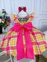 Imagem de Vestido Infantil Junino Pink Xadrez Colorido Com Laço Luxo