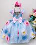 Imagem de Vestido Infantil Juvenil Florido Azul Com Lindas Flores Princesa Casamento Formatura Daminha