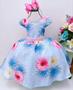 Imagem de Vestido Infantil Juvenil Florido Azul Com Lindas Flores Princesa Casamento Formatura Daminha