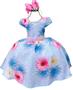 Imagem de Vestido Infantil Juvenil Florido Azul Com Lindas Flores Princesa Casamento Formatura Daminha