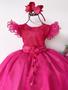 Imagem de Vestido Infantil Juvenil Marie Pink Luxo C/ Aplique Flores