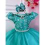 Imagem de Vestido Infantil Longo Azul Verde Turquesa Formatura Casamento Dama Daminha Florista Festa Rodado Menina Social Luxo