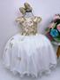 Imagem de Vestido infantil marfim c/ renda aplique flores strass luxo